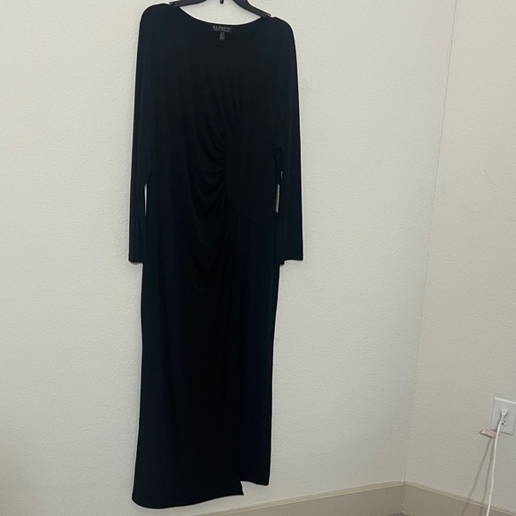 ELOQUII women's dress maxi Sz 20 Black Jersey Stretch Knit Ruched NWT formal